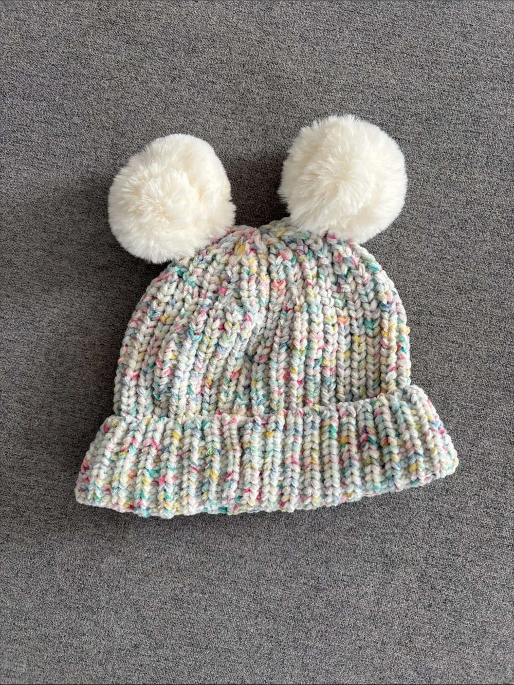 Old Navy Multicolor Knit Beanie with Cream Pom Poms